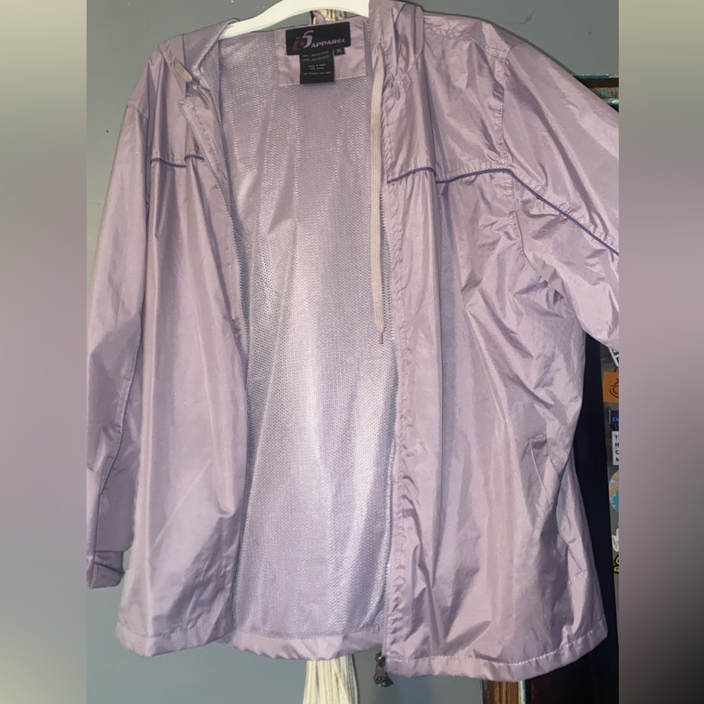 Lilac rain jacket plus size with hoodie zip up